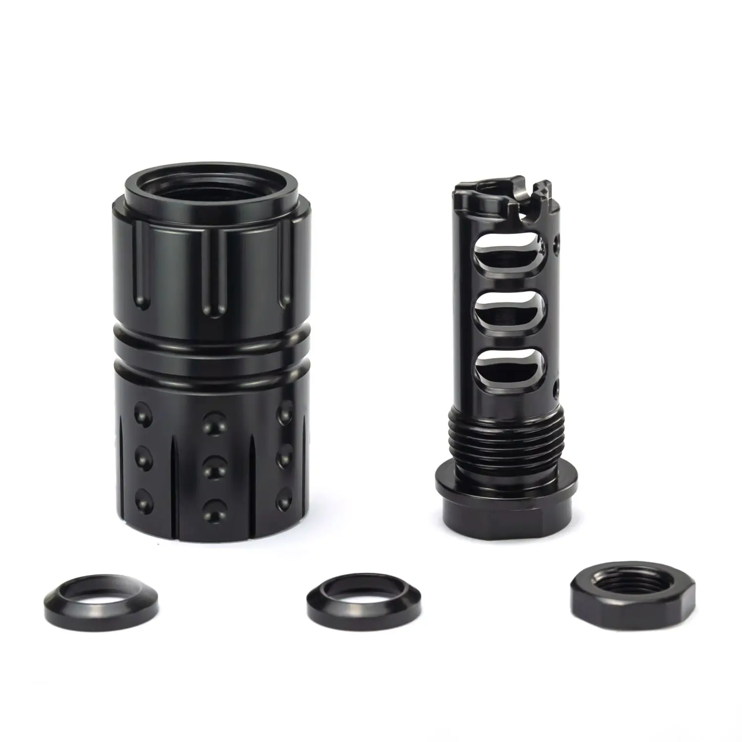 

CNC 5/8-24 to 13/16-16 Muzzle Flash Brake Adapter Stainless Steel Outer Sleeve With Washer + Nut .308 Compensator .45 ACP