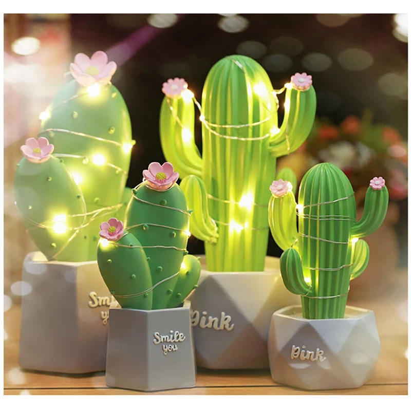 

Home Decore Cactus Dream Star Lamp Resin Charms Creative Ornament Nordic Style with Lamp Ornament Children Student Gift