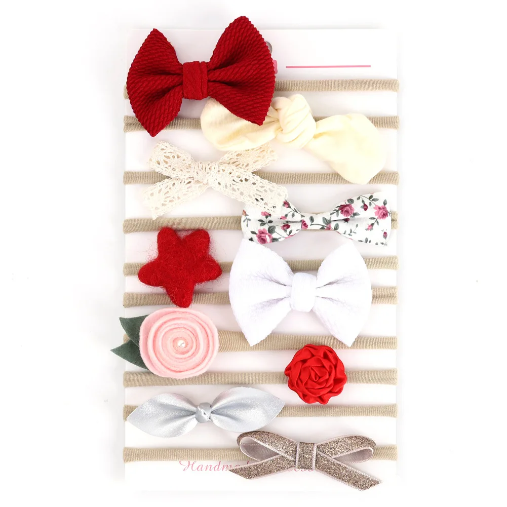 

10Pcs Set Brief Headband For Baby Girls Infant Newborn Toddlers Children's Hair Accessories Nylon Headwear Flower Bowknot