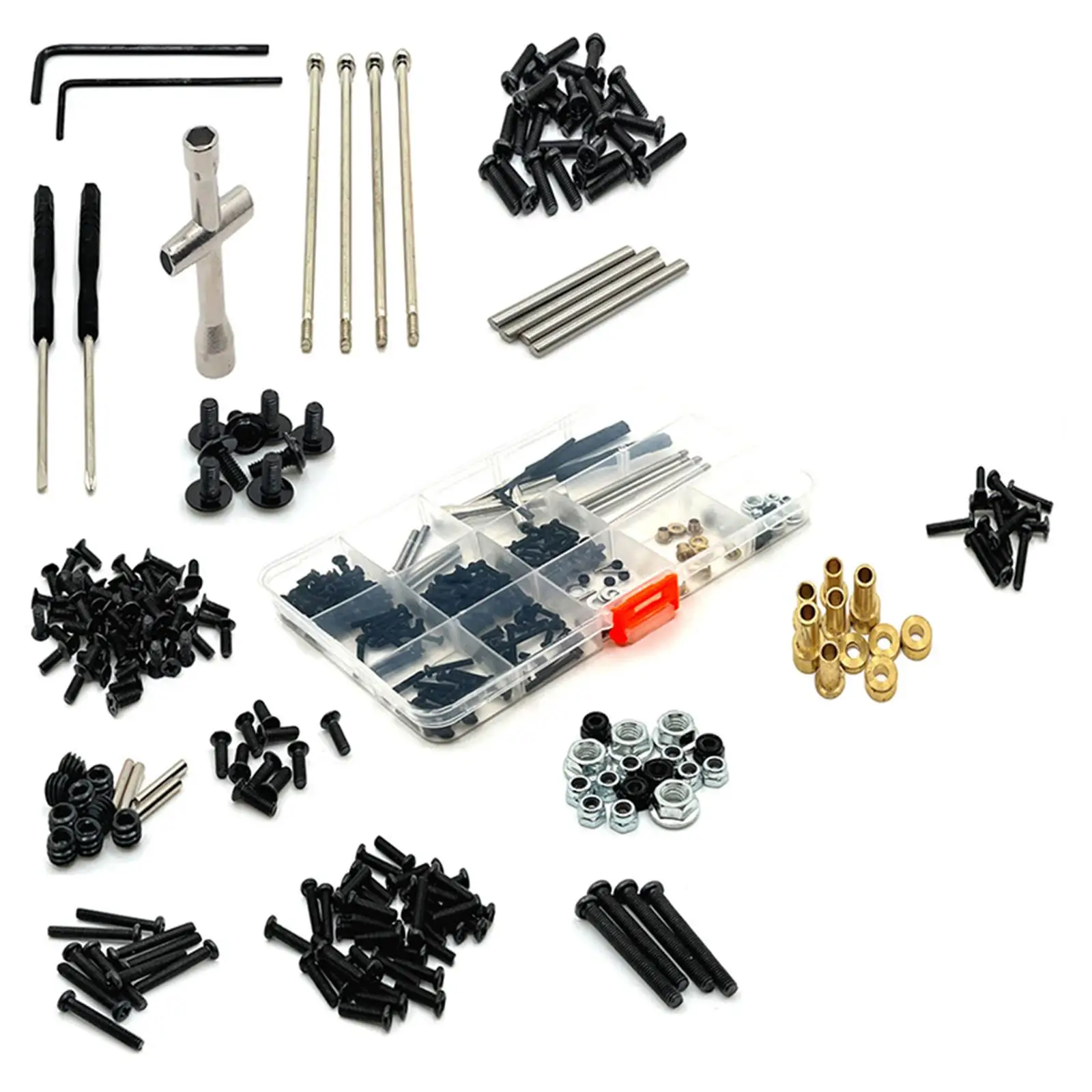 

1:10 Scale Full Car Screws Tool Case Stable Metal for 104001 104002 104072 RC Car Spare Parts DIY Accs Replacement