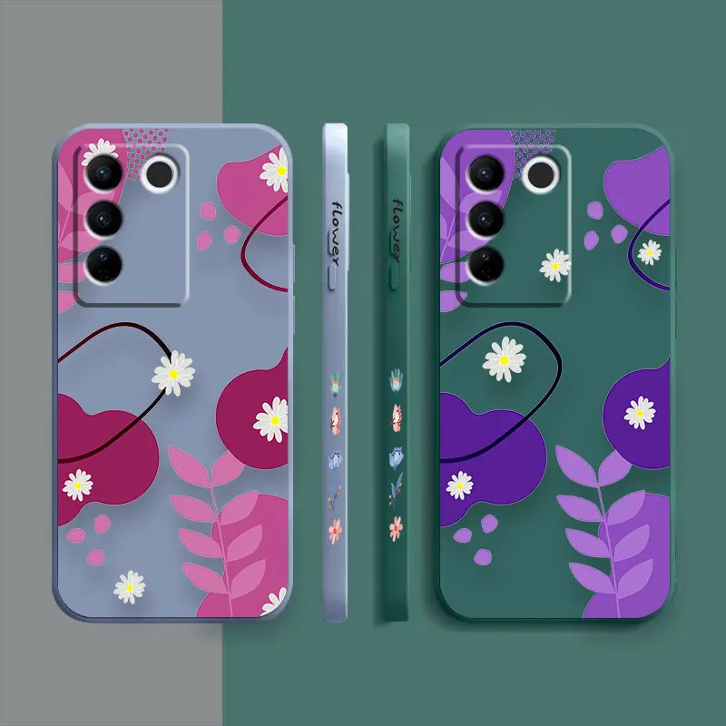Case For VIVO S5 S6 S7 S9 S9E S10 S12 S15 S16 S16E V19 V20 V21 V23 V25 V27 PRO 5G Case Funda Cqoue Shell Capa Red Purple Flowers