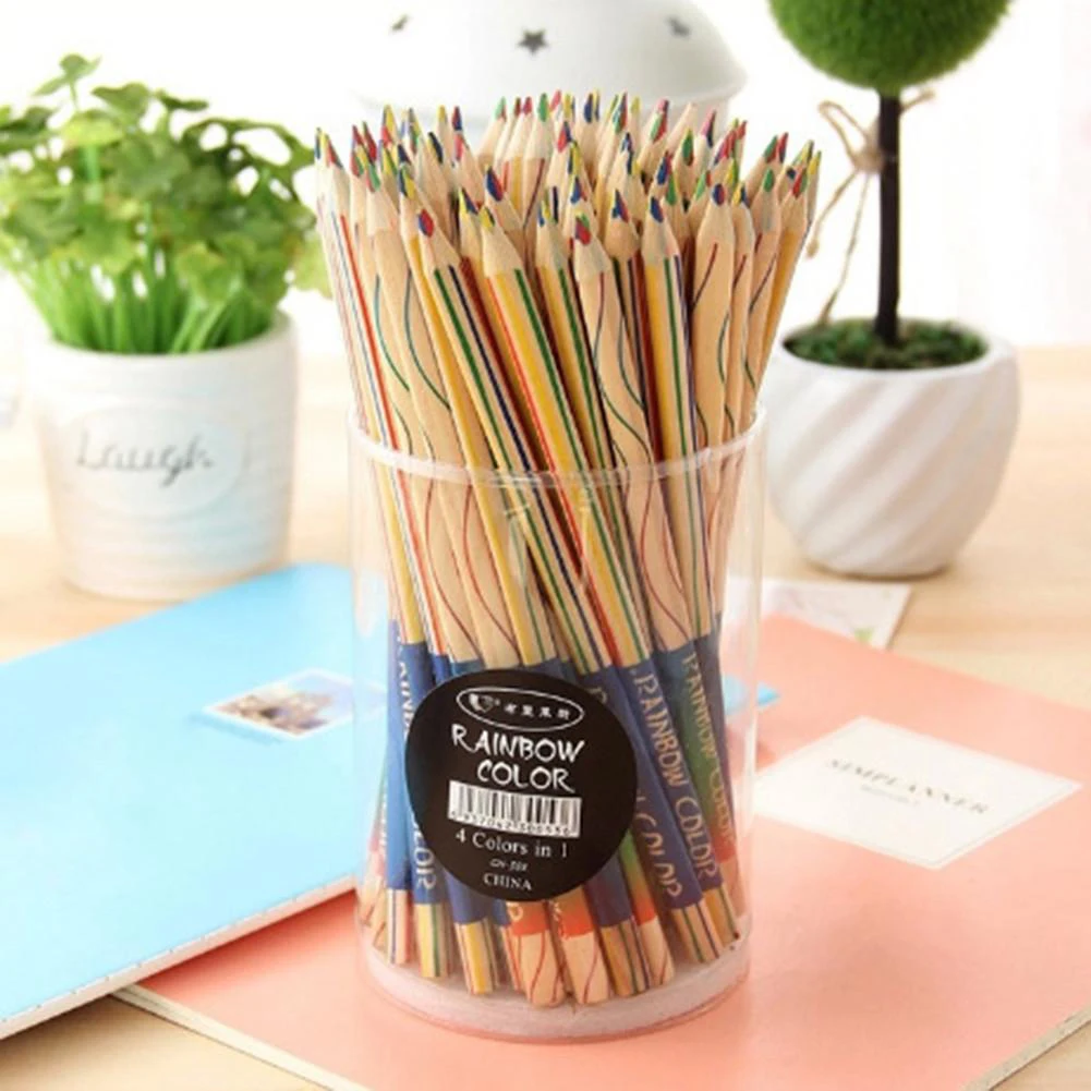 

10Pcs Four-Color Lead Wooden Pencil DIY Rainbow Color Graffiti Stationery Drawing Writing Supply Painting Kit for Student
