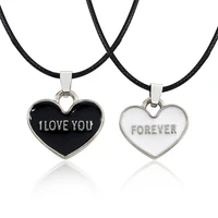 2pcsset couple necklaces black white love heart pendant i love you forever romantic necklace men women fashion jewelry gifts