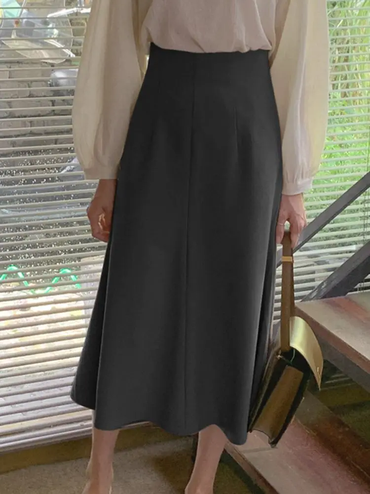 

VONDA 2022 Stylish Lady Y2K Elegant Casual Office Long Faldas Saia Oversize Party A-Line Solid Midi Skirt Women High Waist Jupe