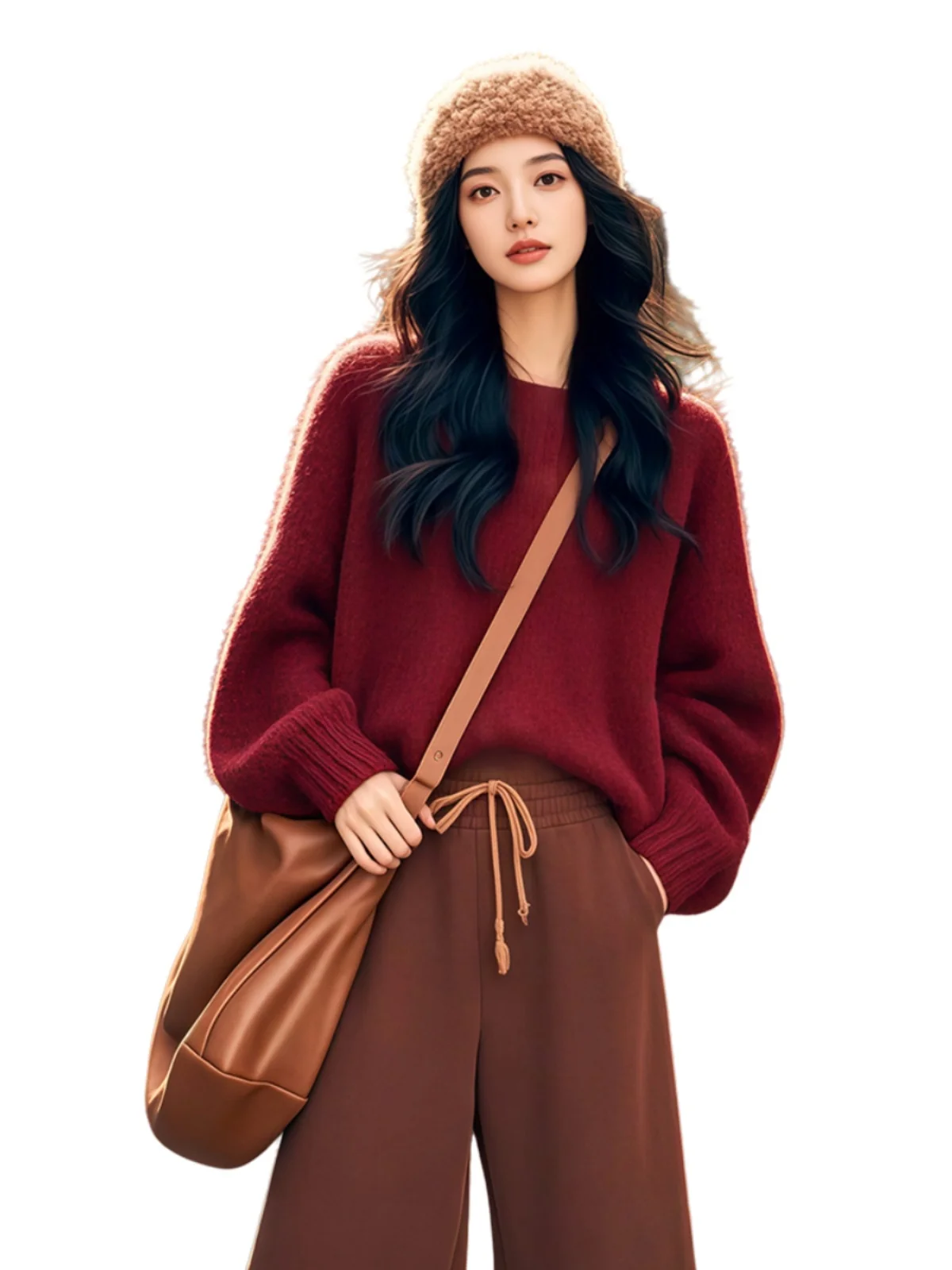 Красное новогоднее пальто Броня Вязаный свитер Женский 2025 Змеиный год Осень и