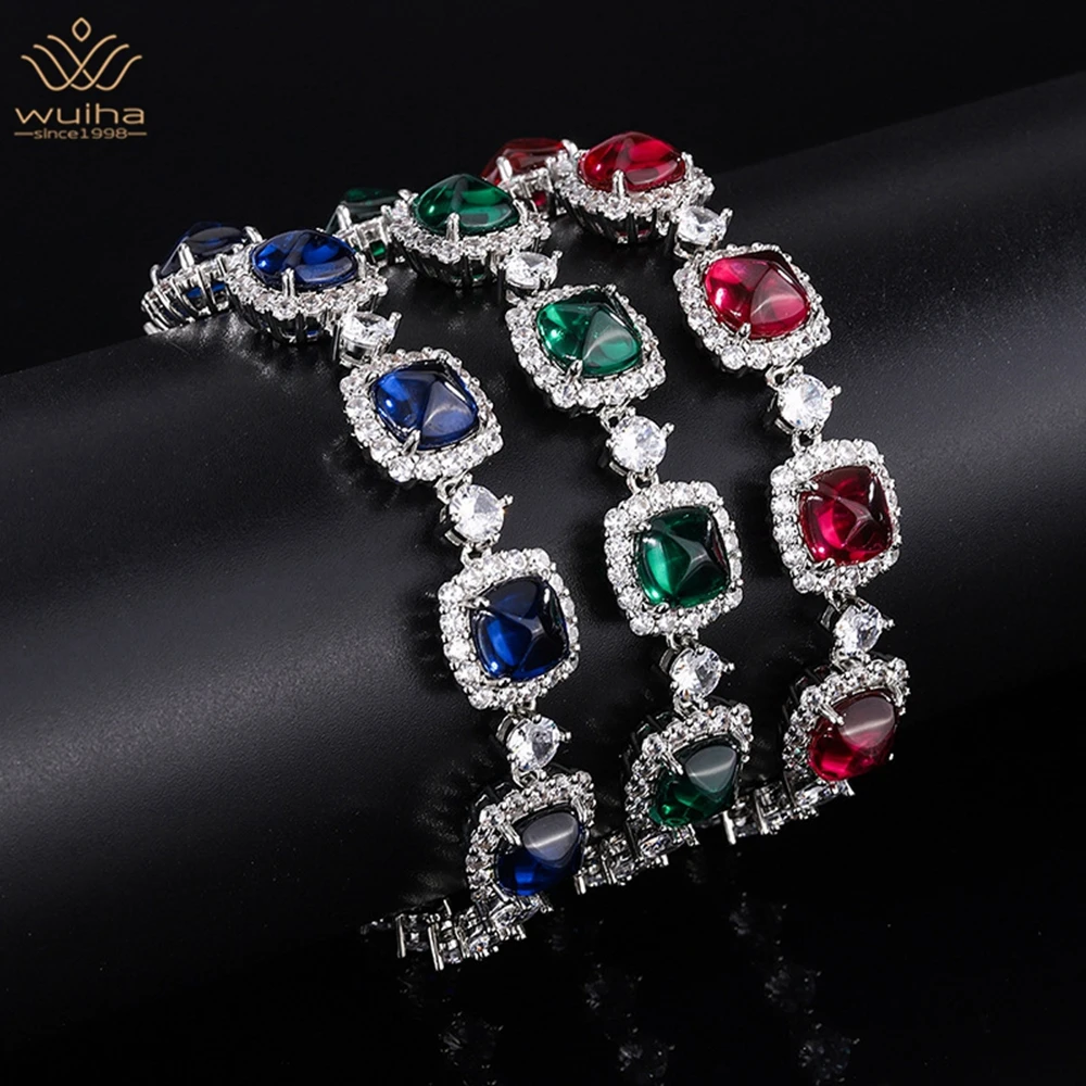 WUIHA Luxury 925 Sterling Silver 8*8MM Sapphire Faceted Gemstone Bracelets For Women Anniversary Gift Fine Jewelry Drop Shipping