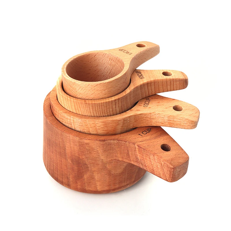 

4Pcs Wood Measuring Cups, Handcrafted, Polish, Kitchen Utensils For Measuring Flour, Sugar, Spices, Nuts, Baking Cooking Tools