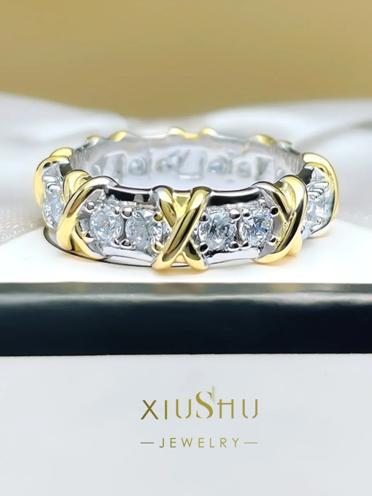 

Full Diamond Ring Female 925 Silver High Carbon Diamond Cross Index Finger Row Diamond Ring Male
