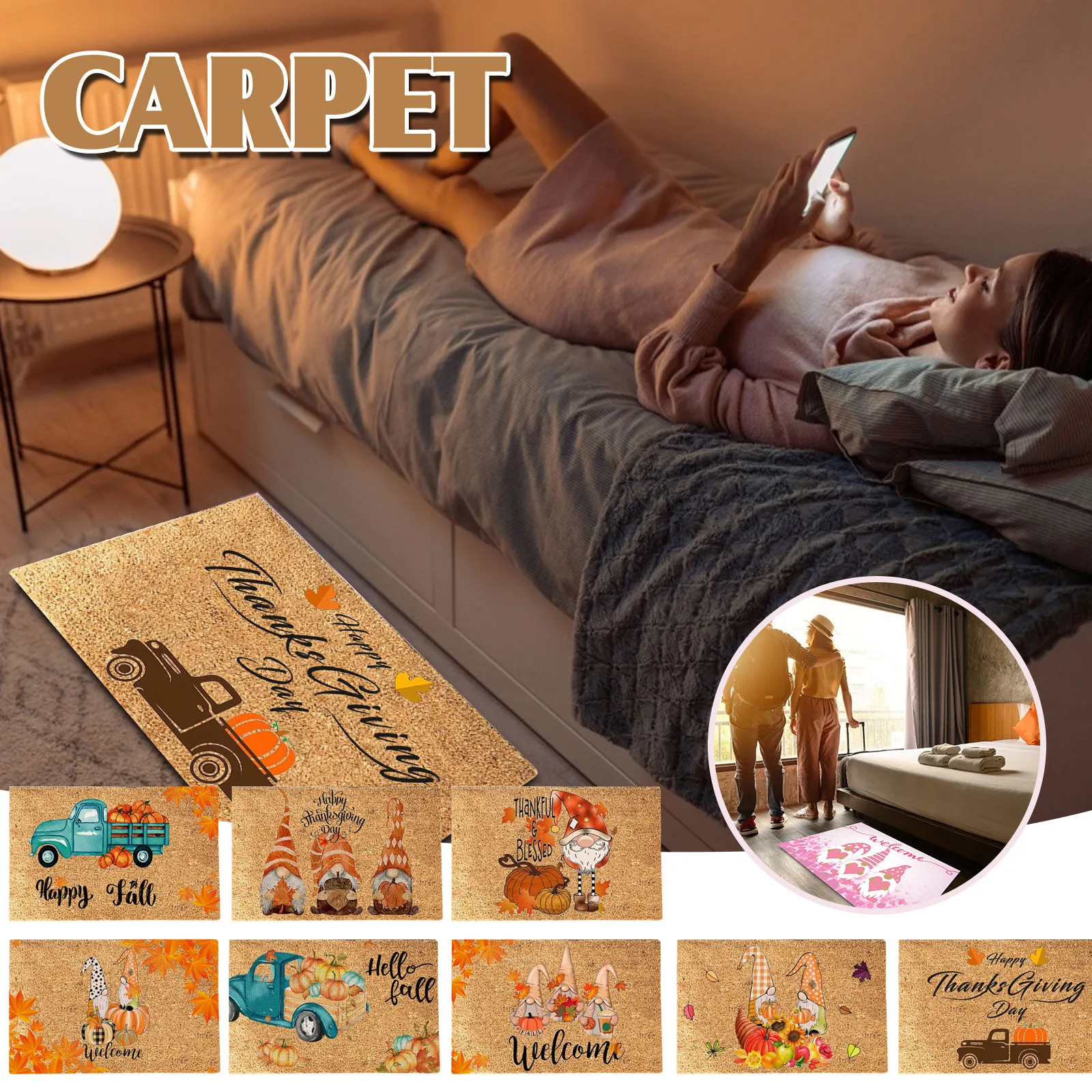 

Thanksgiving Welcome Doormat Non-slip Home Autumn Dwarf Front Door Rug Entrance Carpet Kitchen Bathroom Floor Mat Decoration