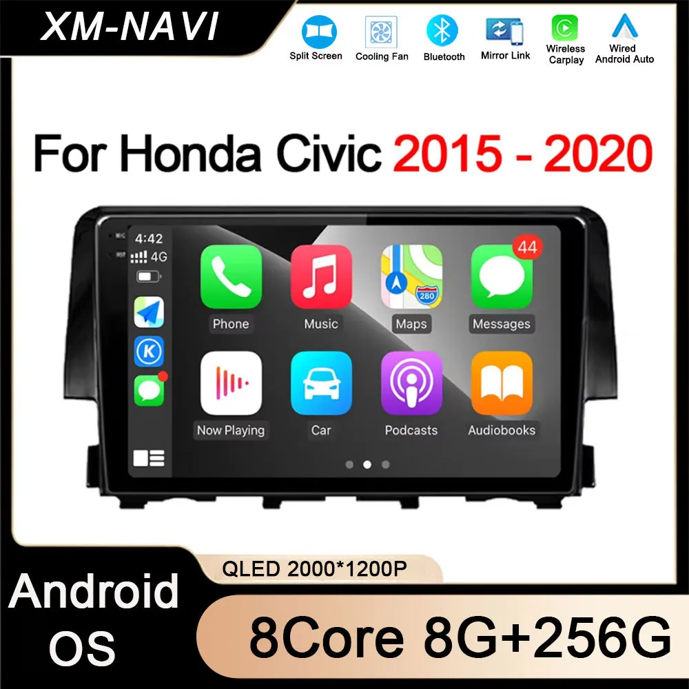 Автомагнитола для Honda Civic 2015 2016 2017 2018-2020 Android 4G мультимедийный видеонаблюдение GPS DSP