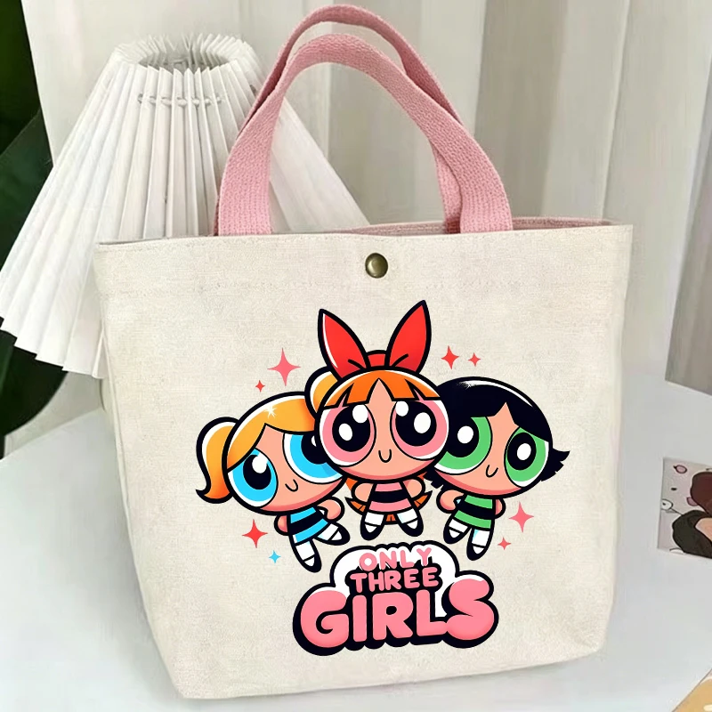 Фото Сумки-тоуты Powerpuff Girls Kawaii Blossom Bubbles Buttercup, женская сумка для путешествий и шопинга, холщовая сумка-мешок, подарок на день рождения для детей №3