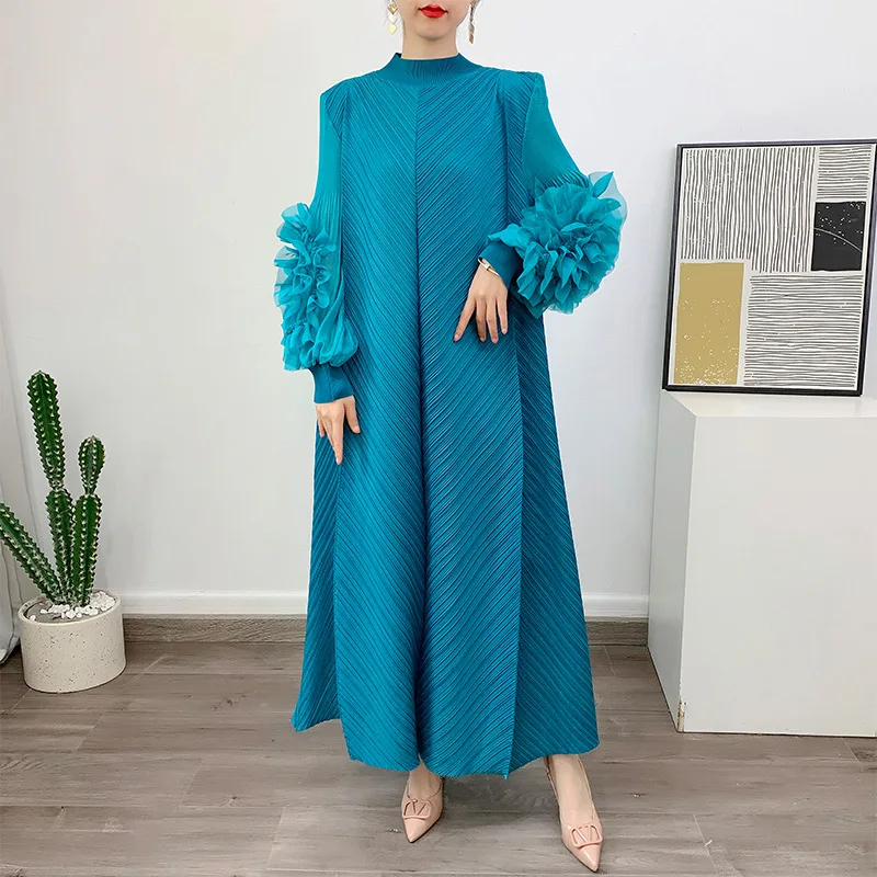 

Panhua long dress spring and summer new style solid color temperament long loose large dress pleated women