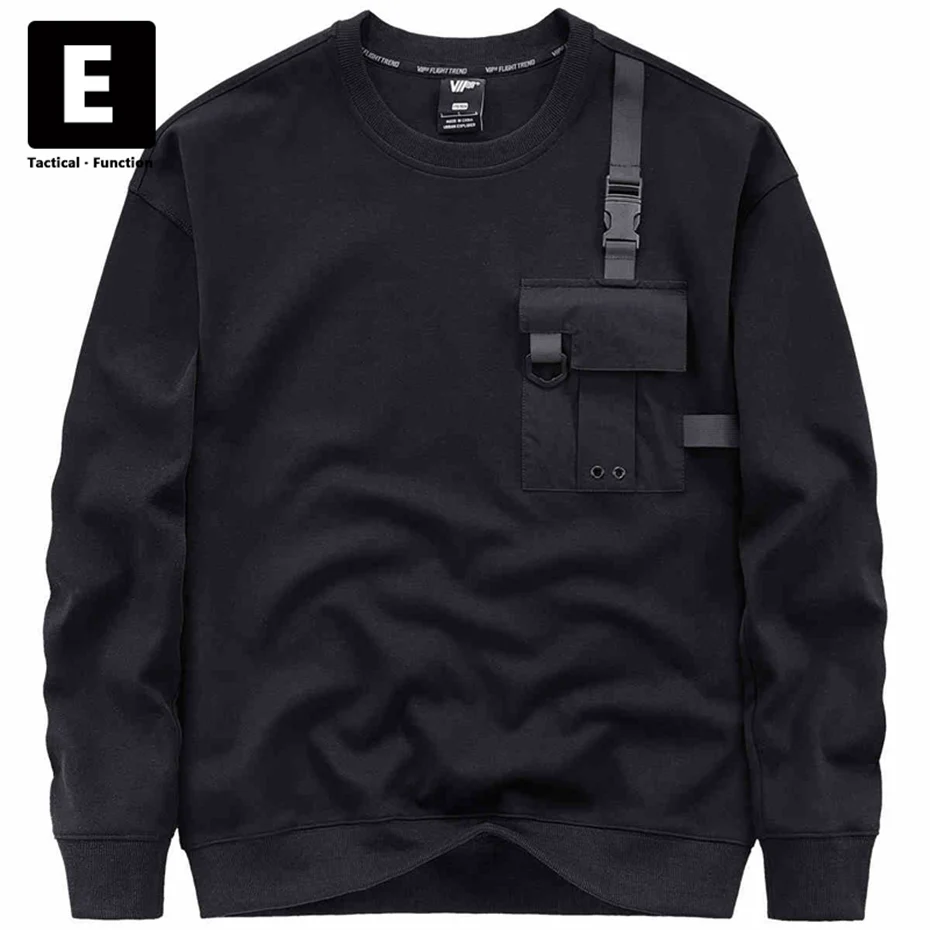 Techwear Tactical Sweatshirt Men Pocket Cargo Sweatshirts Black Spring Autumn Long Sleeve Pullover Male Hoodies