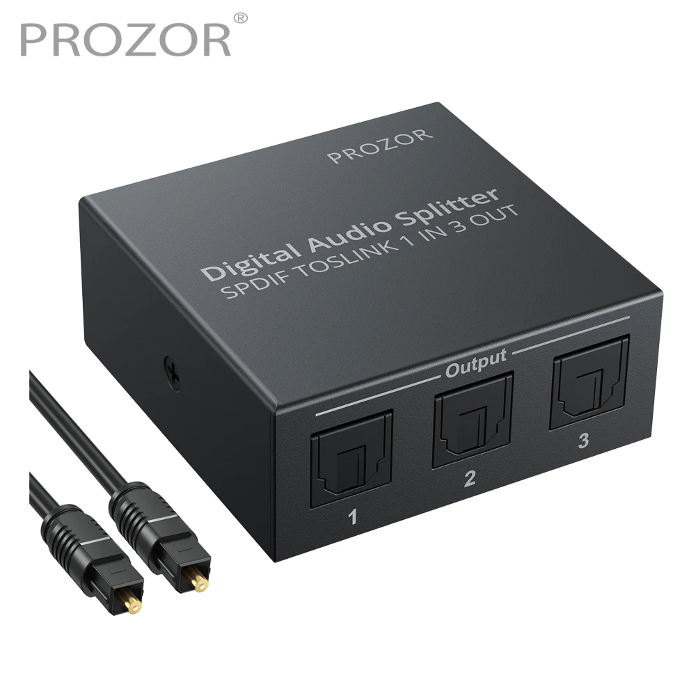 

PROZOR 3 Port SPDIF Toslink Optical Digital Audio Splitter 1x3 converter 1 In 3 Out Support for LPCM 2.0 DTS AC3 DAC for PS3