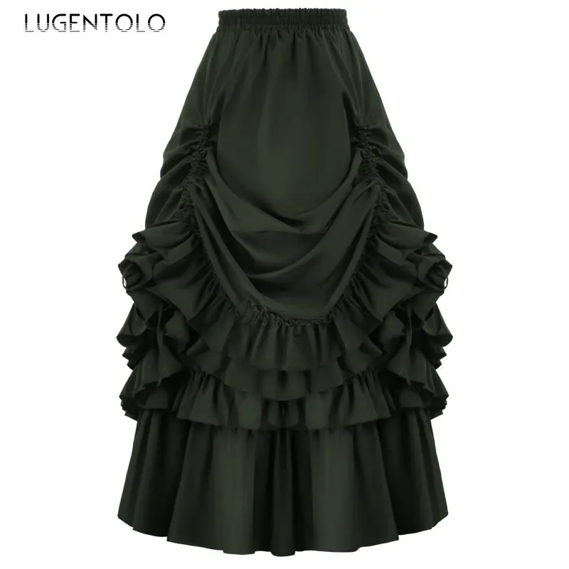 

Lugentolo Women Rock-punk Cake Skirt Steam Gothic Cake Stage Outfit Bandage Elastic Waist Lady Vinyage Summer Show Costumes