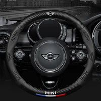 3d embossing carbon fiber leather car steering wheel cover universal for bmw mini cooper s r50 r53 r56 clubman countryman 38cm