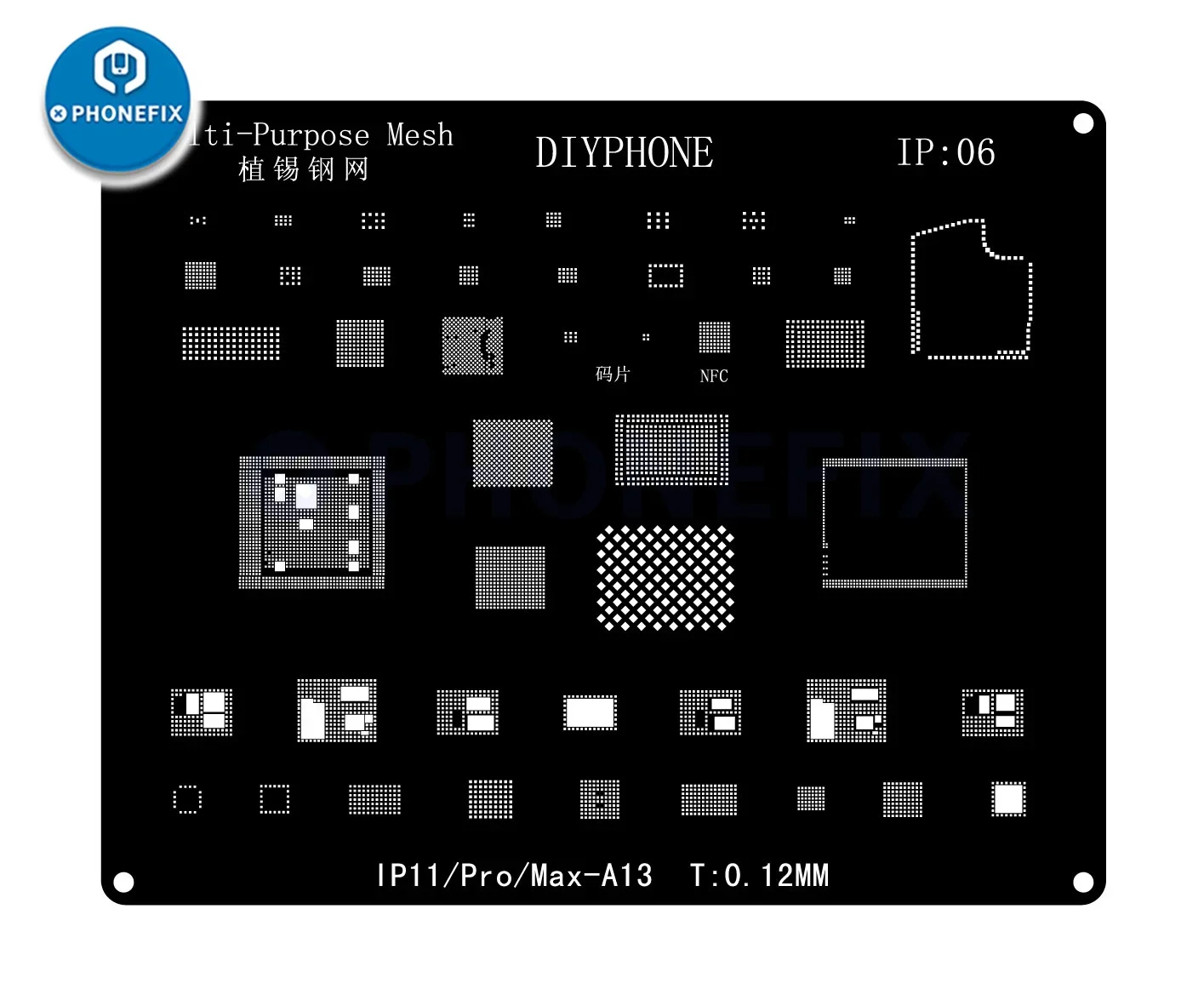 Набор трафаретов для реболлинга DIYPHONE BGA iPhone 16 15 14 13 11 12 ProMAX X XR 8P 8 7P 7 6 черная