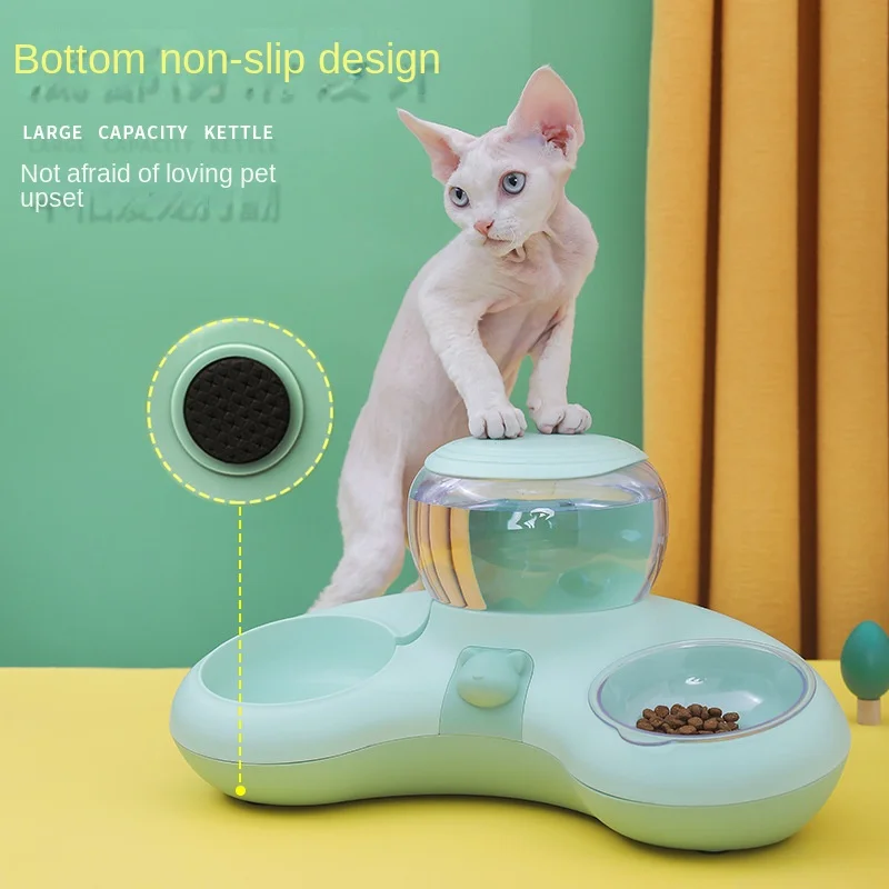 

1.4L Crescent Automatic Drinking Water Feeding Double Bowl Anti-Overturning Dog Basin Cat Food Water Bowl Cat Food Bowl