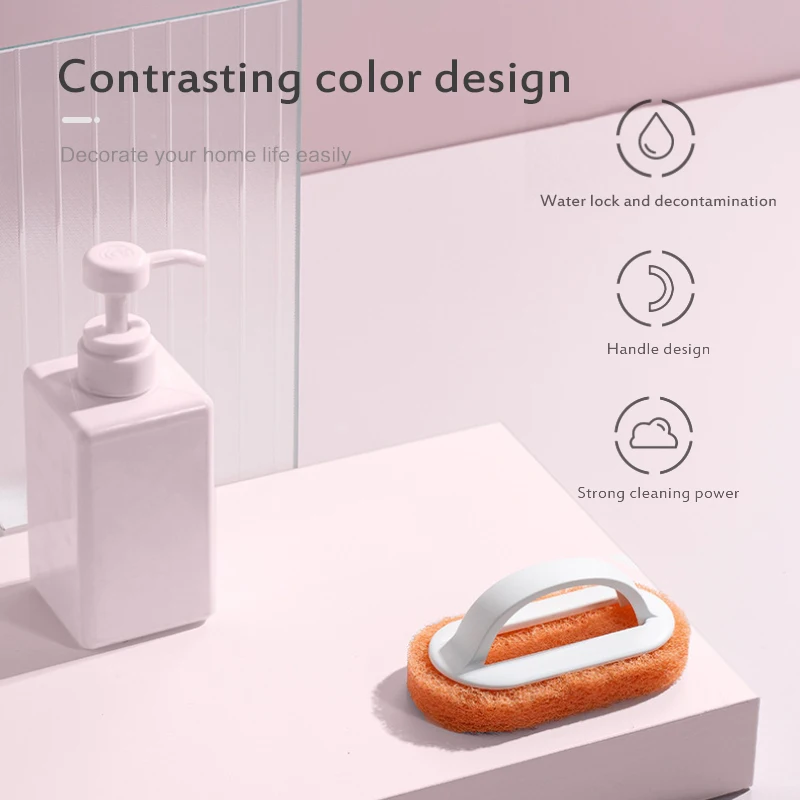 

Kitchen Bathroom Cleaning Sponge Brush Plastic Handle Sponge Bath Bottom Bathtub Brush Multi-function Handles Sponge Brush