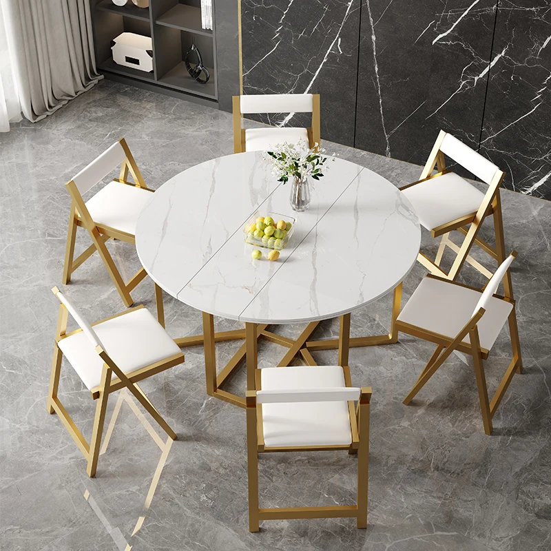 

Nordic Folding Marble Dinning Tables Luxury Chairs Balcony Kitchen Dinning Tables Coffee Set Modern Mesa Plegable Home Furniture