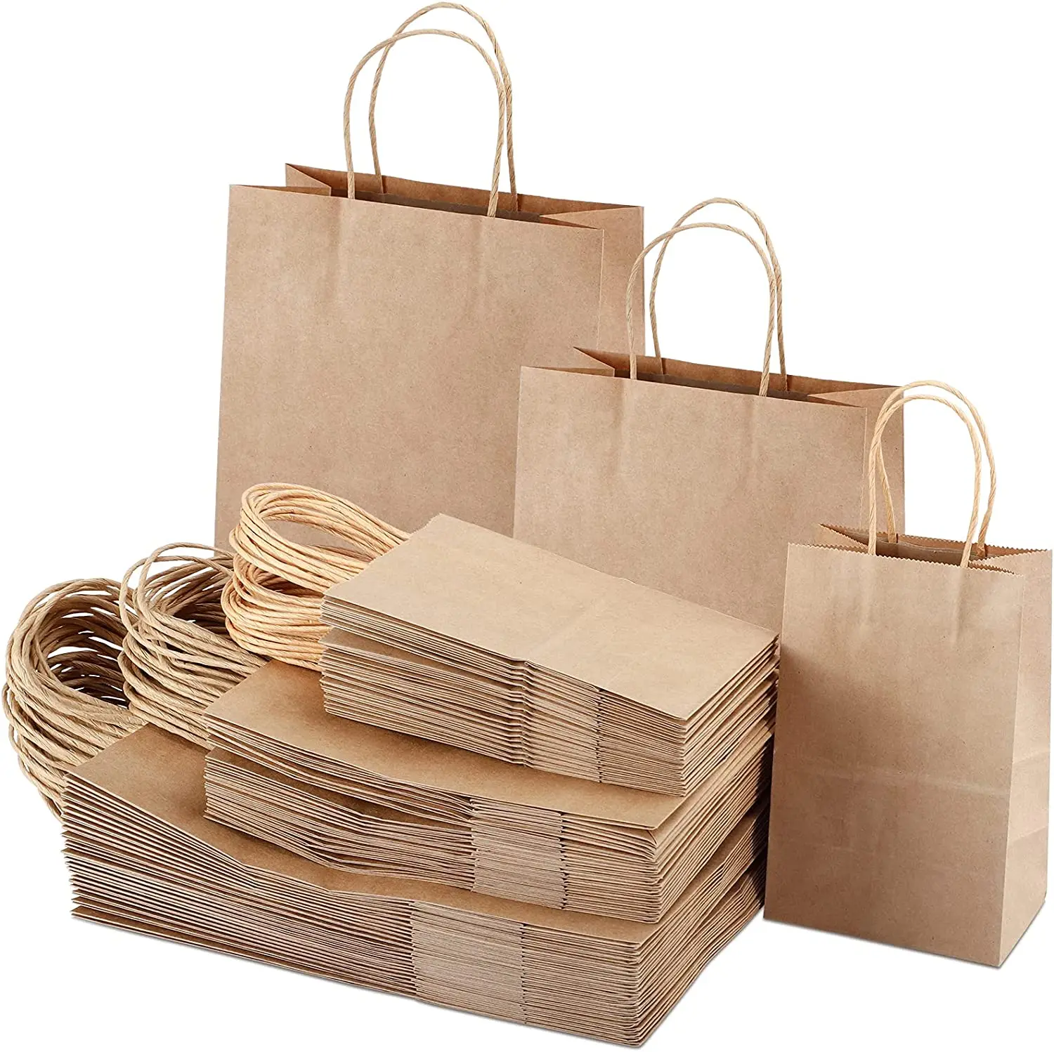 Kraft Paper Gift Bags With Handles 10/20/25/30/50/100PCS Shopping Carry Craft Brown White Bag DIY Bag Party Festive Supplies