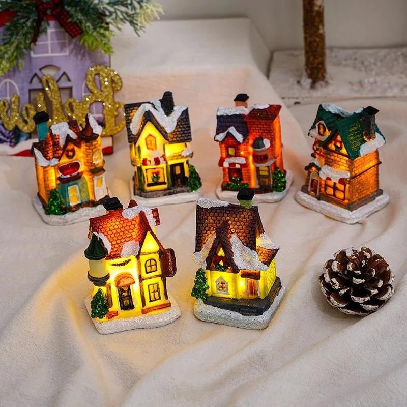 

Новый рождественский светящийся маленький дом, украшения для окон в европейском стиле, Рождественское украшение, маленький дом из смолы