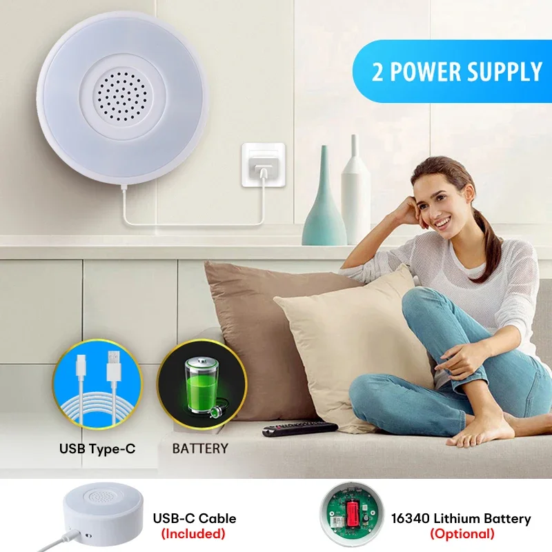 Умная сирена с Wi-Fi, громкий динамик 90 дБ с подсветкой RGB для домашней системы безопасности Tuya (art.: 3920ca0464006) - 3920ca0464006