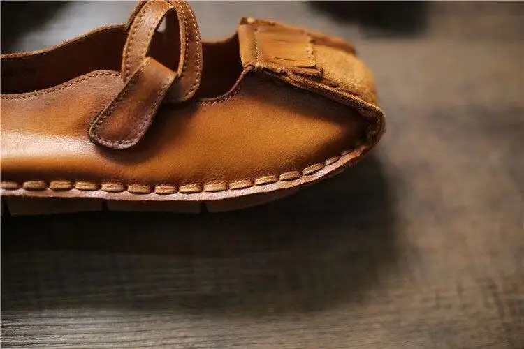 Фото Женские туфли Careaymade из натуральной кожи на плоской подошве, мягкие сандалии с низким вырезом, квадратным носком, широкими пряжками и шнуровкой, богемные женские лоферы №5