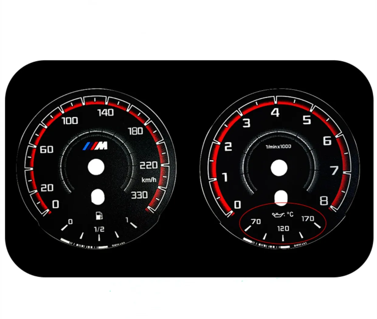 Для BMW E90 E60 E70 E71 M3-style черный датчик лица 330 км/ч с подсветкой логотип