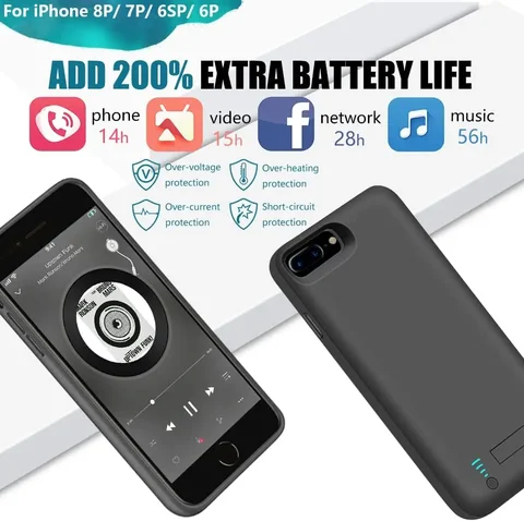Умный чехол для зарядного устройства для iPhone 8 Plus/7 Plus/6S Plus/6 Plus, портативный защитный чехол для зарядки, аккумулятор для аккумулятора