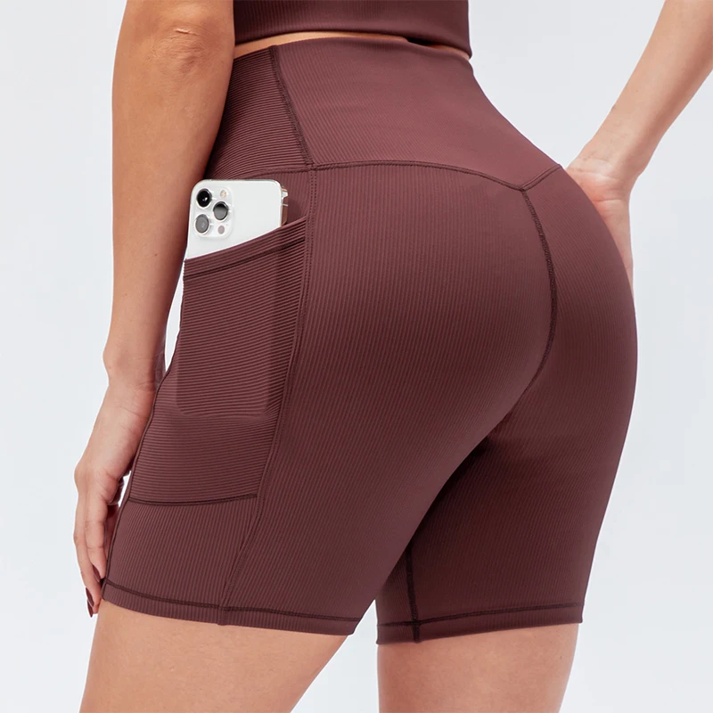 

Women Biker Shorts V Cross Waist Seamless Butt Lifting High Waisted Workout Shorts Athletic Booty Yoga Shorts Brown