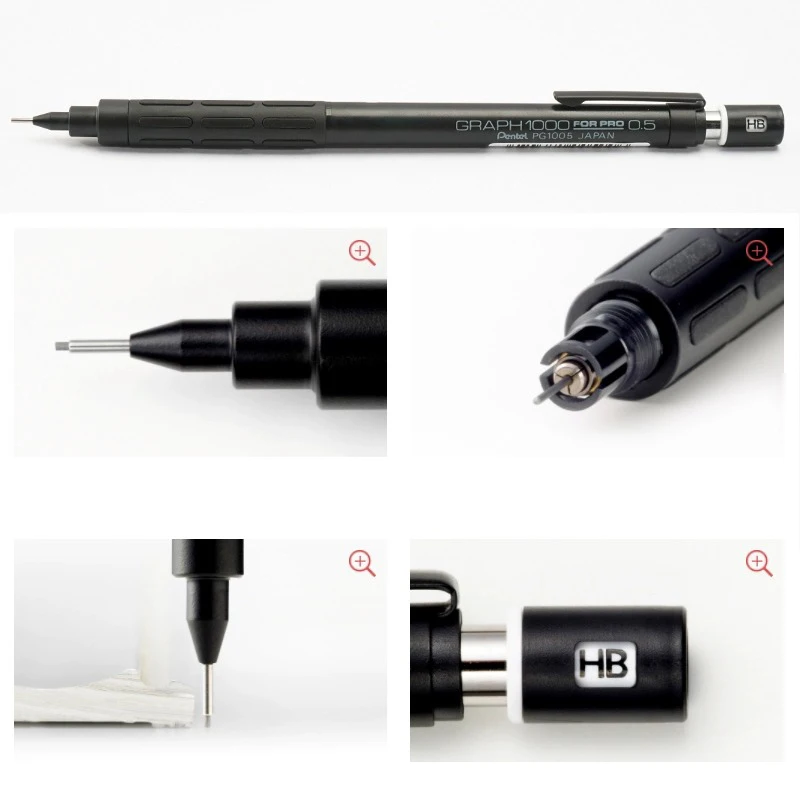 Фото Автоматические карандаши Pentel для профессиональных графитовых рисунков, PG1000 Pro, эргономичная классическая механическая ручка с черным корпусом для эскизов, 학용품 №2