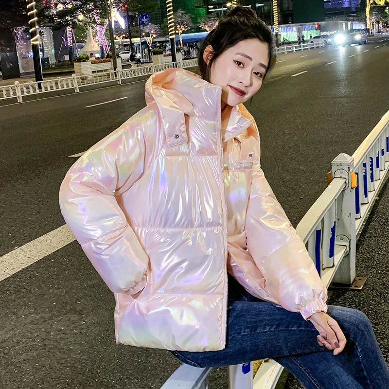 2022 Wash Free Cotton Padded Jacket For Women Winter Glossy Waterproof Student Short Parka Hodded Puffer Jacket Women