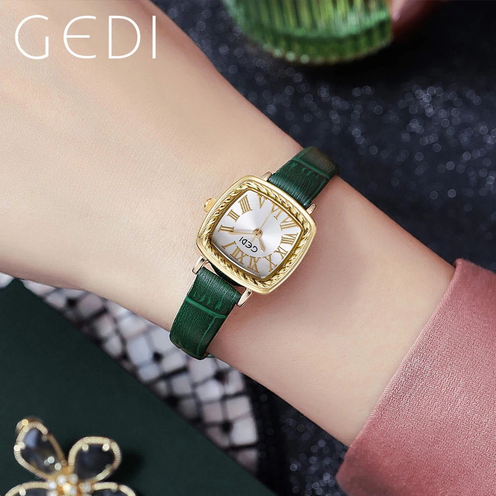 GEDI Retro Small Watch for Women Luxury Brand Leather Strap Roman Dial Waterproof Ultra-thin Ladies Watches Vintage Female Clock