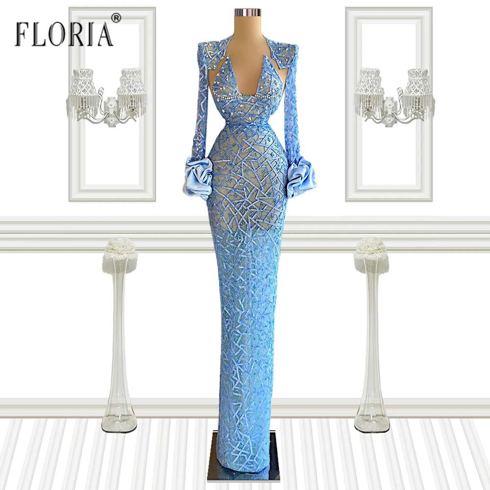 

V Neck Celebrity Dresses Illusion Robe de Mariage Long Sleeve Floor Length Birthday Party Wear Prom Party Gowns Custom Made