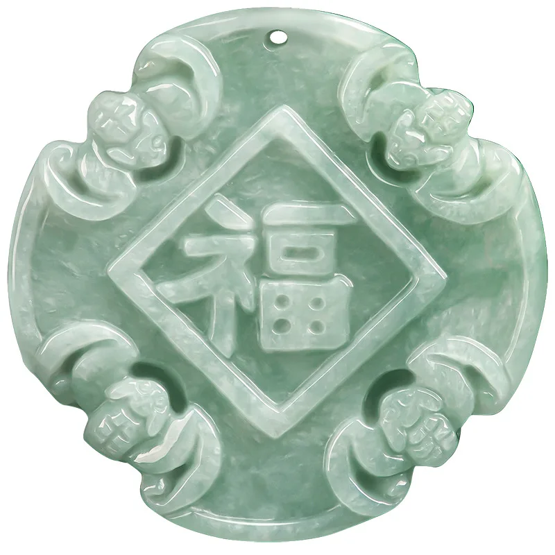 Natural A-goods Jadeite Waxy Species Antique Fu Brand Jade Pendant Men's Women's Charms Jewelry Drop Shipping