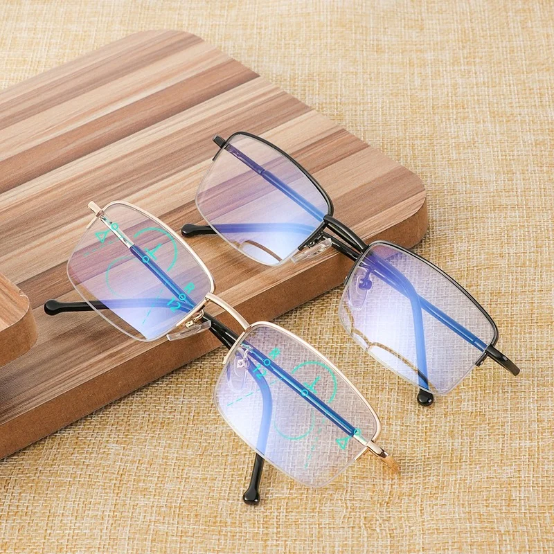 

Men's Anti-Blue Light Reading Glasses Automatic Zoom Progressive Multifocal Dual-use Titanium Frame Metal Reading Glasses
