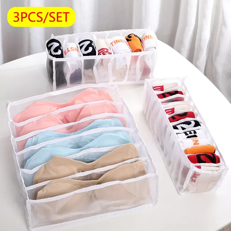 

NEW2023 3Pcs/set Drawer Organizer For Underwear Drawer Divider Storage Boxes 6/7/11 Grids Foldable Storage Box organiseurs de ra