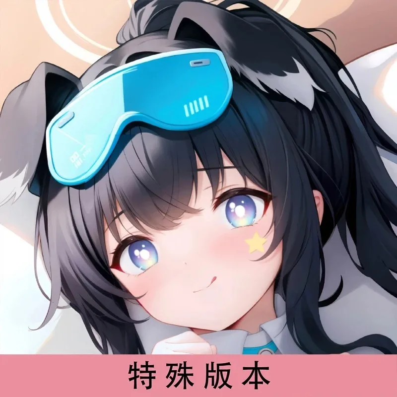 Длинная двухсторонняя подушка в стиле аниме голубого цвета с изображением