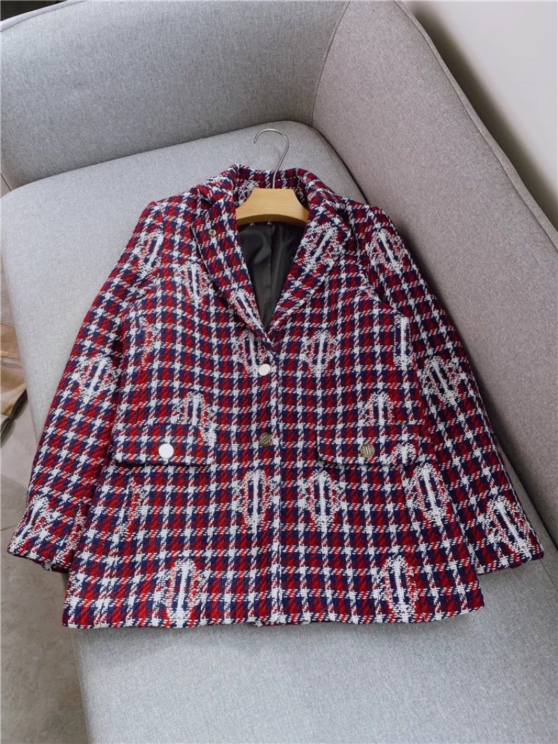 

Thousand Bird Check Color Contrast Suit Coat+blended High Waist Skirt Two-piece Set 2023 Winter New Commuter Suit Women