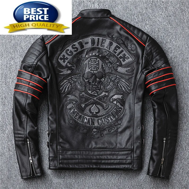 Мужская мотоциклетная куртка-бомбер из 100% натуральной воловьей кожи