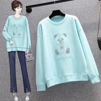 women spring autumn sweatshirts 2022 new loose korean version round neck bear embossed long sleeved y2k top kawaii pullover