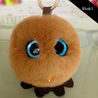 cute fluffy natural rabbit fur pom pom owl key chain for women keychain on bag car trinket jewelry party gift