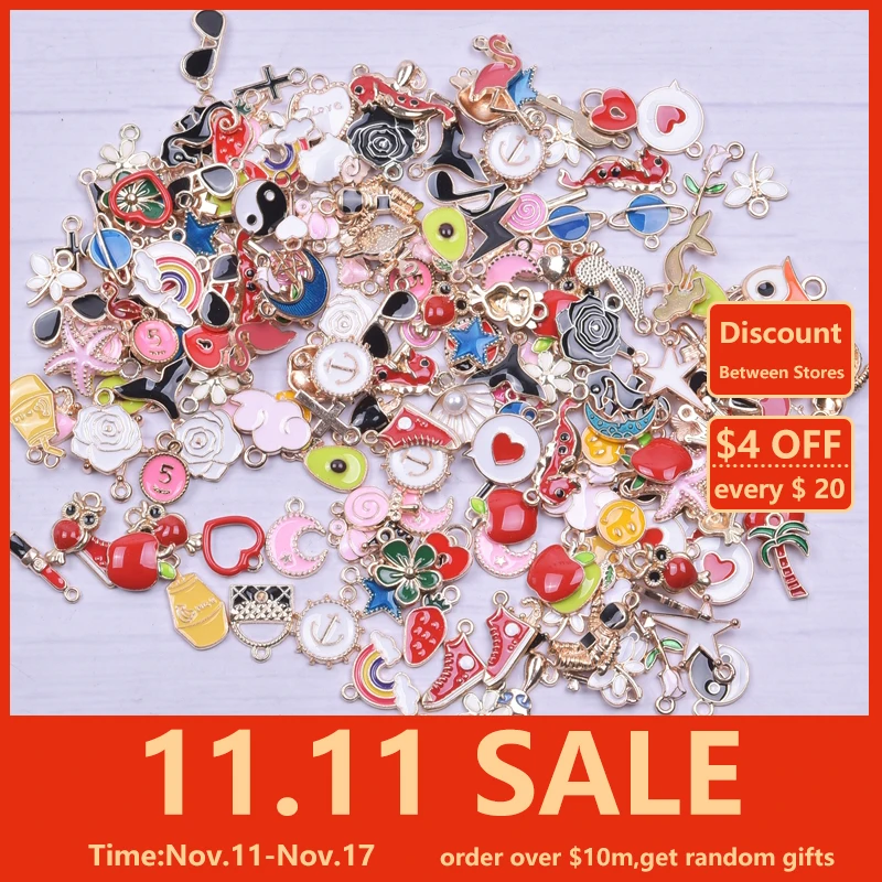 

30/50/100pcs Random Mix Cute Floating Charms For Jewelry Making Supplies DIY Lockets Components Flowers Heart Charm Accessories