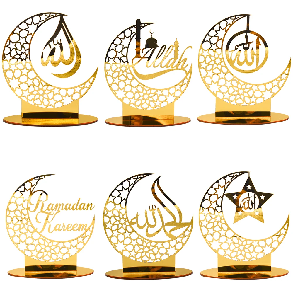 

1pcs Eid Mubarak Acrylic Moon Star Gold Table Ornaments for Ramadan Kareem Table Decoration Muslim Wedding Birthday Party Supply