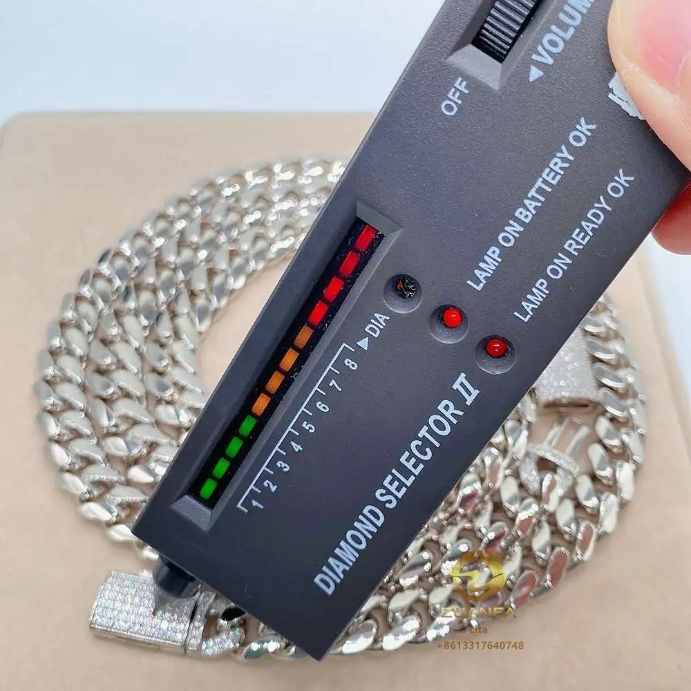 Мужская Серебряная цепочка из кубинской цепи с муассанитом 12 мм в стиле хип-хоп