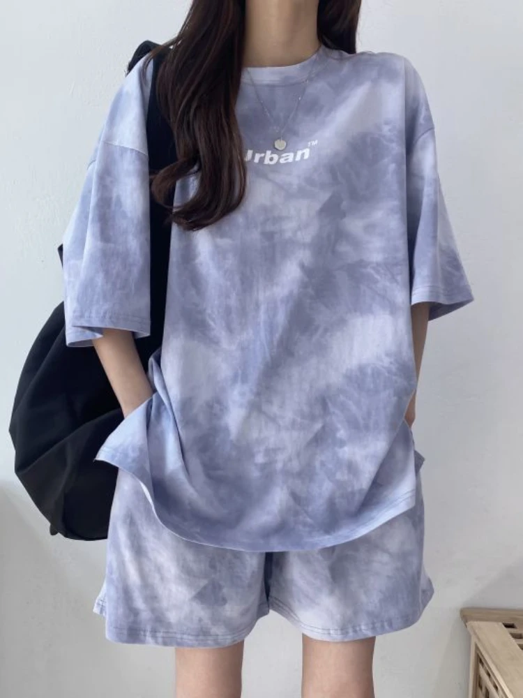 

Two Piece Sets Womens Outifits New 2023 Letter Printing Short Sleeve Tops Elastic Waist Shorts Leisure Summer Clothing for Women