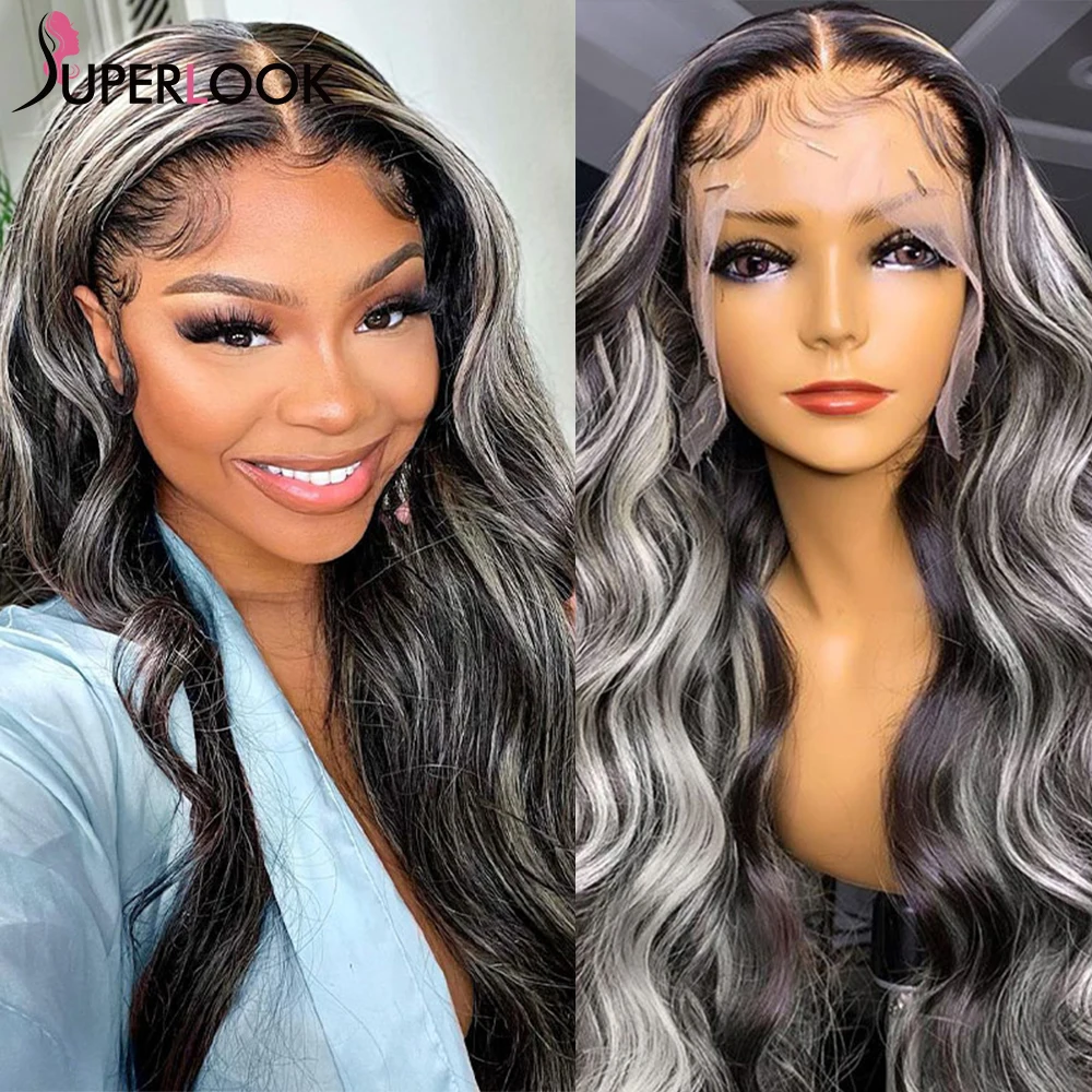 Blonde Highlight Ombre Transparent Lace Wig 30 Inch T Part Lace Wig Body Wave 613 Blonde Highligt Human Hair Wigs For Women Remy