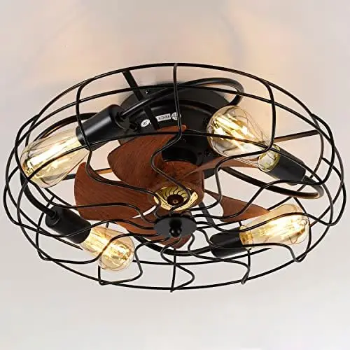 

Caged Ceiling Fan with Lights Remote Control, Low Profile Flush Mount Ceiling Fan, Bladeless Ceiling Fans, Reversible Motor, Far