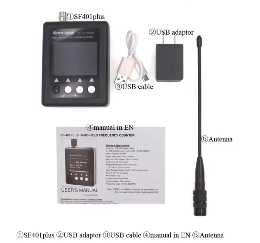 Фото SURECOM SF-401 Plus Частотомер SF401plus 27 МГц-3000 МГц Портативный радиосканер CTCSS/DCS Декодер DMR Цифровой тестер №3